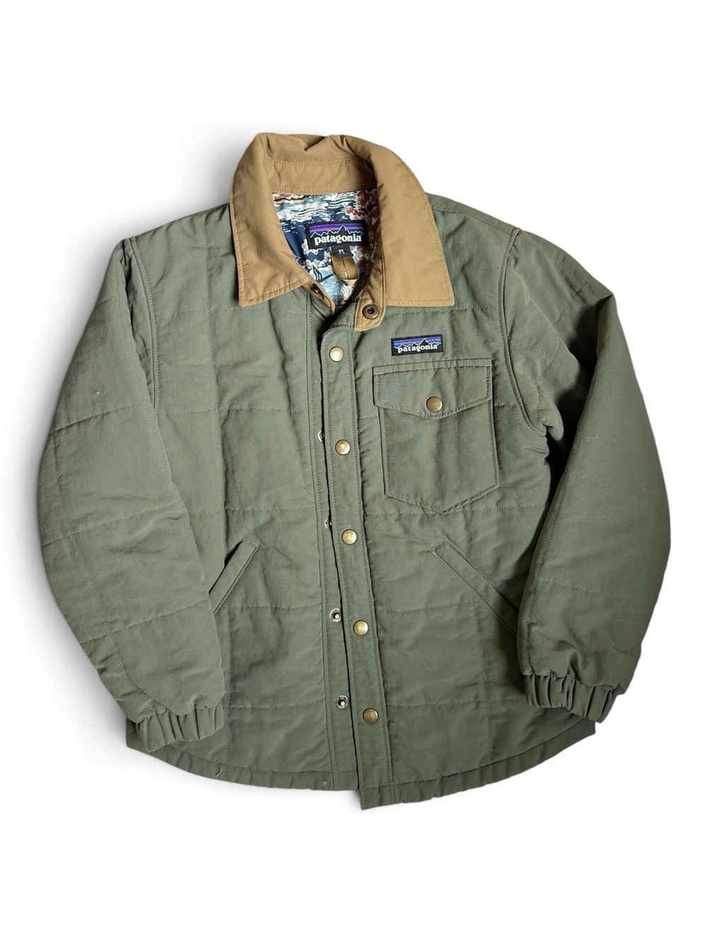 Patagonia Olive Green Jacket with Tan Corduroy Collar